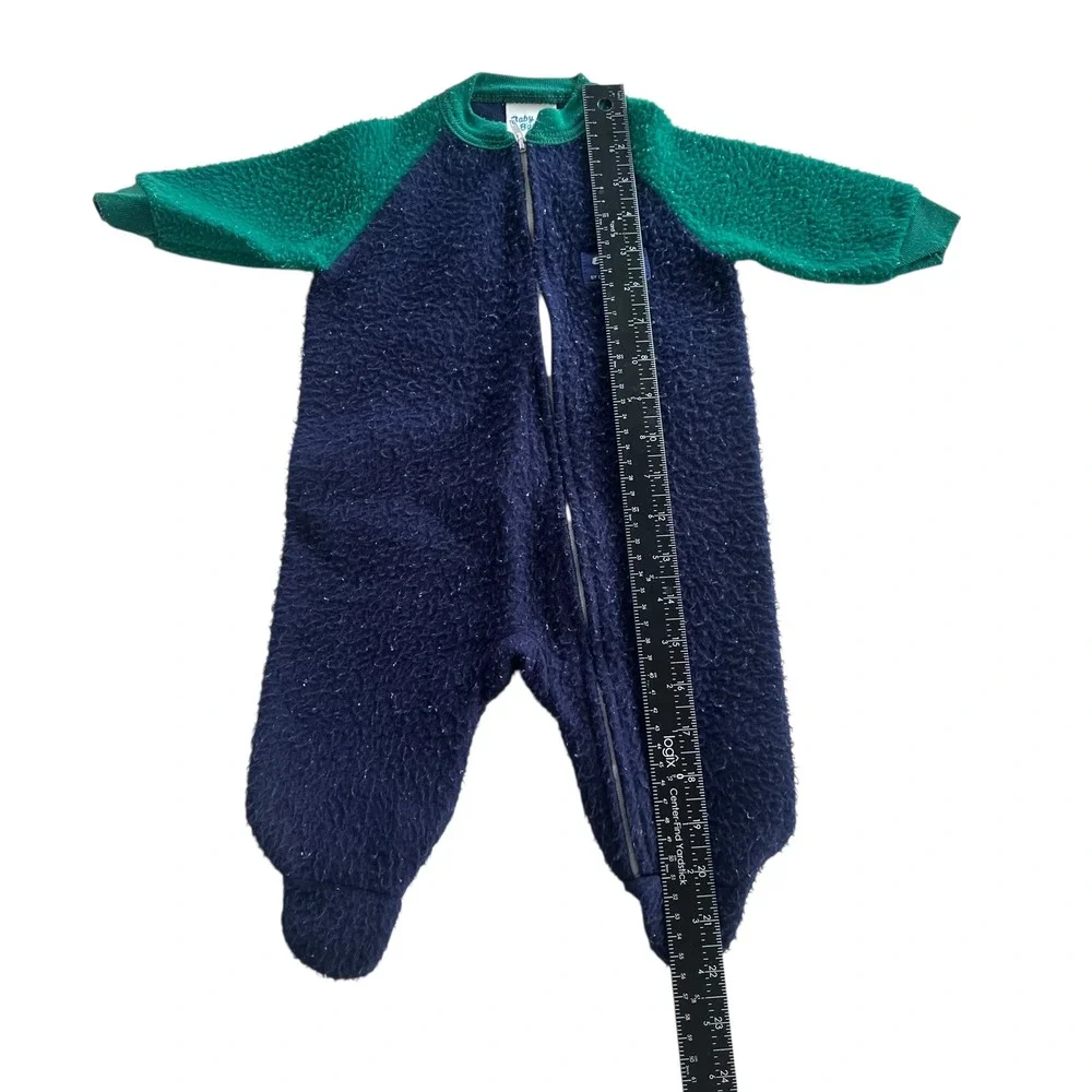 Baby Bgosh by OshKosh 6 Month Green Blue Fleece Footed Sleeper Front Zip Vintage